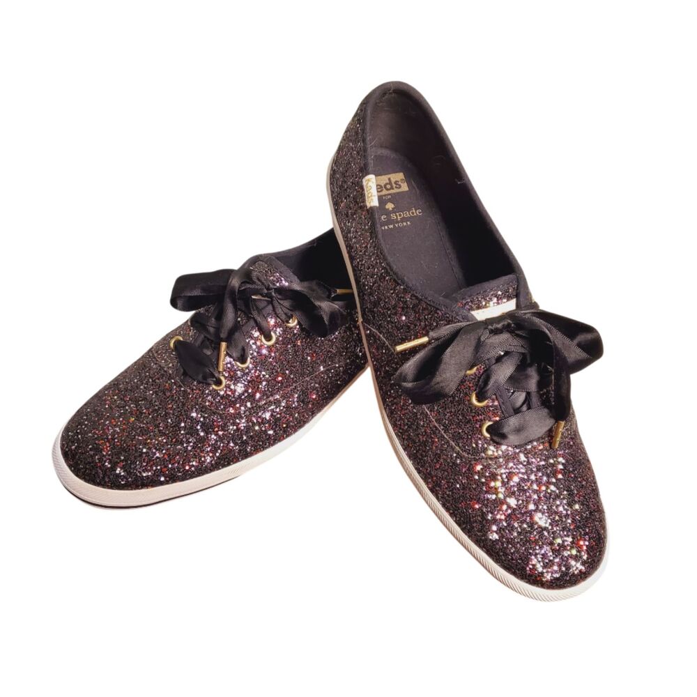 Keds x Kate Spade New York Champion Glitter Sneakers Womens Sz 9.5 Ribbon Laces